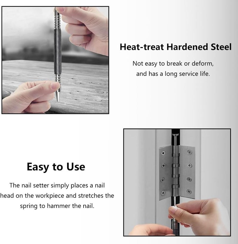 SeonFook 2PCS Dual Head Nail Setter and Hinge Pin Punch Set, 3/32" & 1/16" Hammerless Spring Loaded Nail Punch Tool Spring Nail Set 5000 PSI Striking Force Hinge Pin Removal Tool for Metal or Wood - Image 4